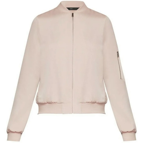 NEW BCBGMAXAZRIA Jacket Full Zip Satin Crepe Baseball Jacket in Pink Size Large - Picture 9 of 11